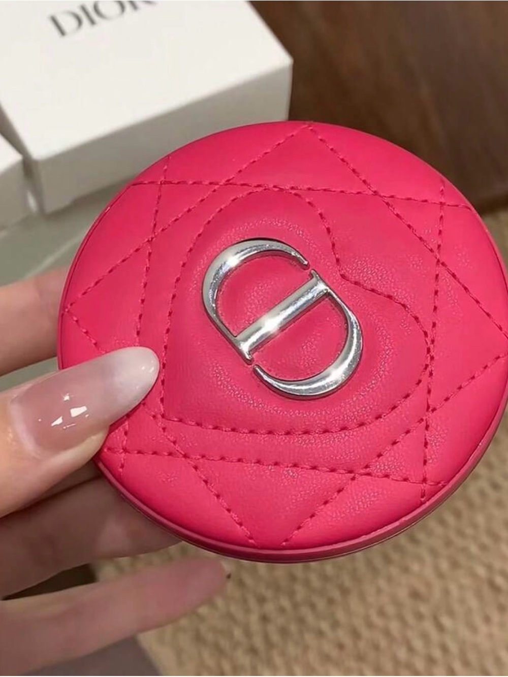 Dior Hot Pink Quilted Leather Compact Case with Silver CD Emblem